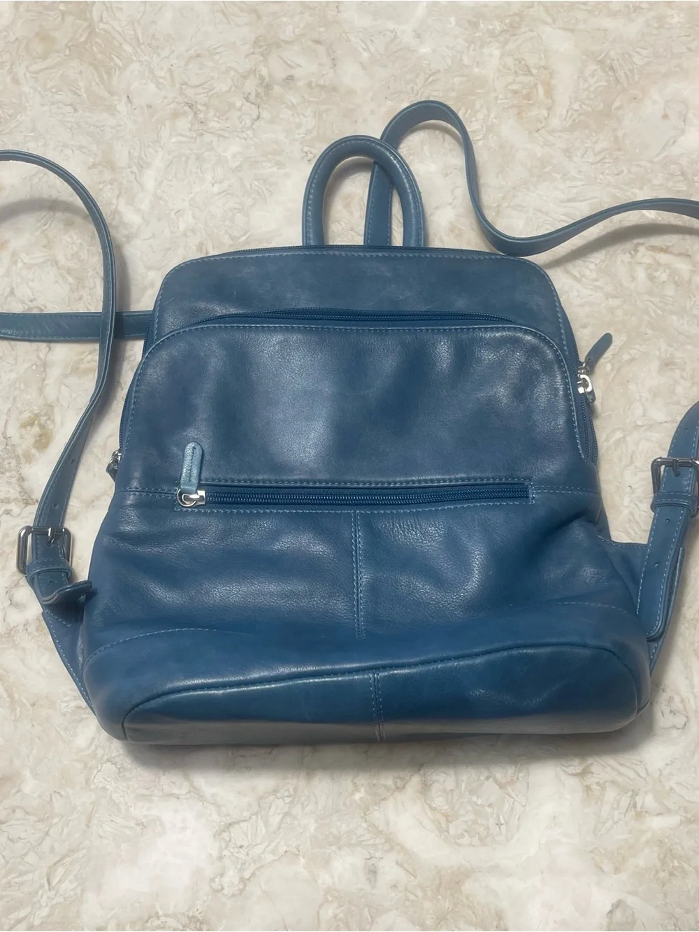 ili Peacock Blue Leather Backpack